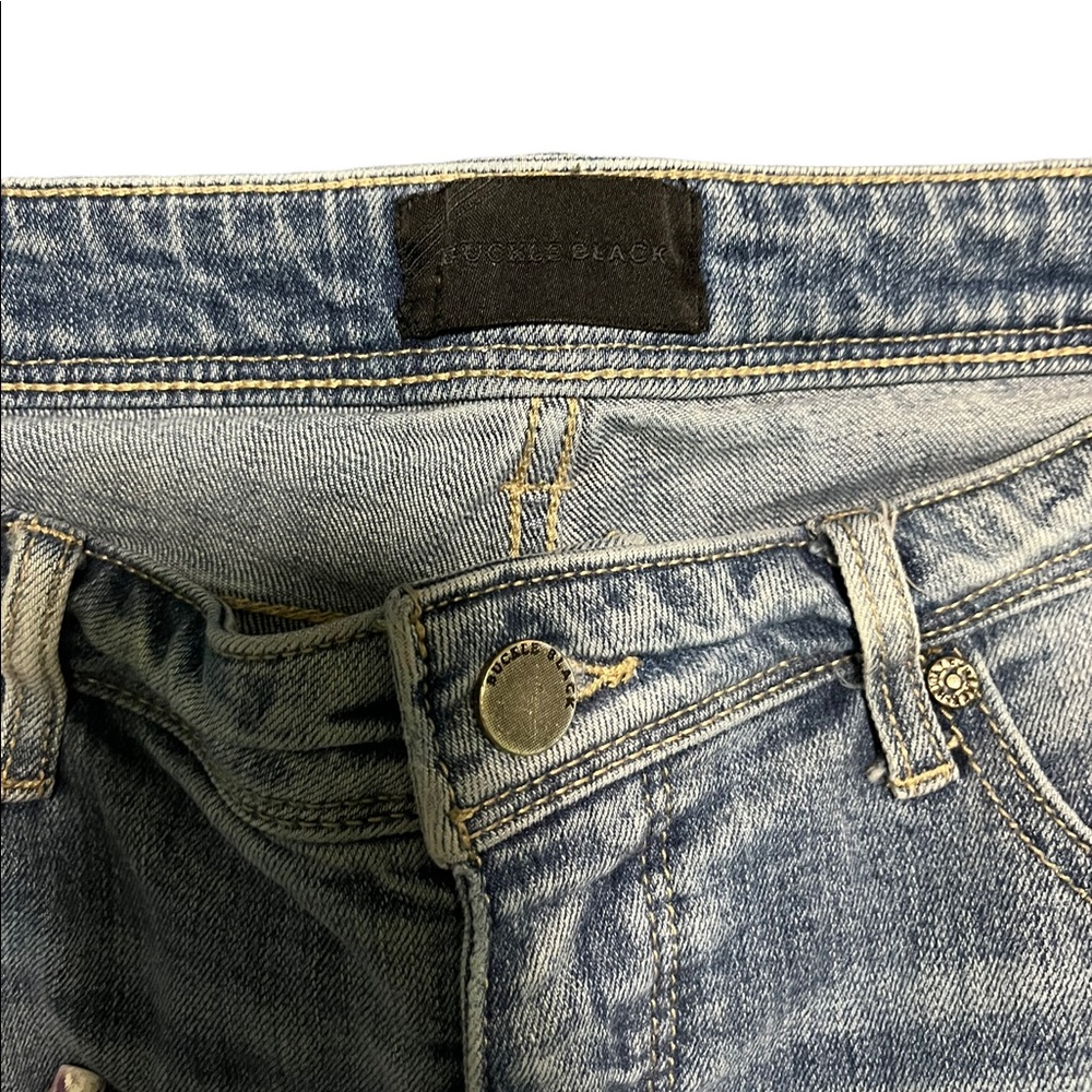 MENS BUCKLE BLACK DENIM SHORTS - Picture 2 of 5